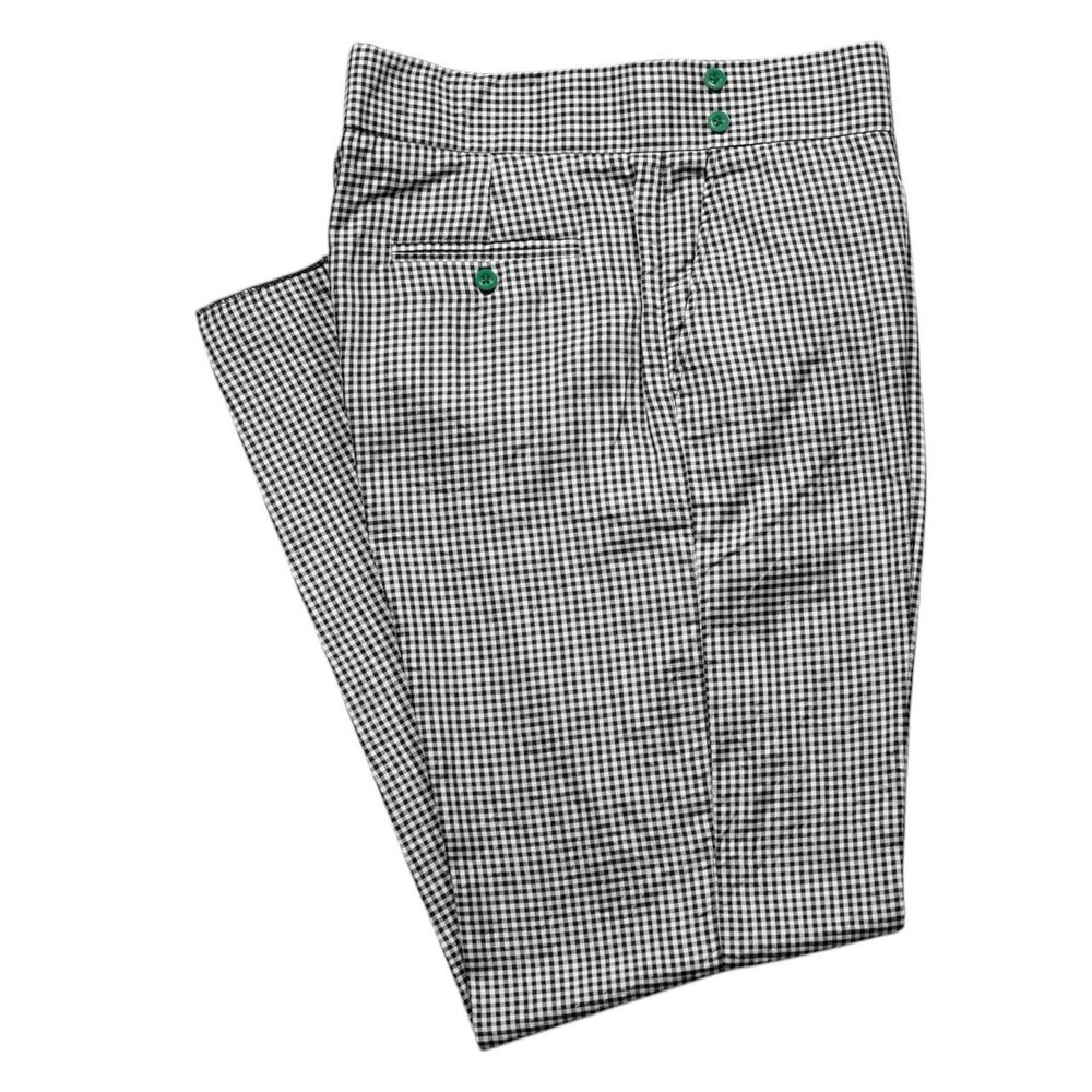 Mens Gurkha Pants 36 Black White Gingham High Waist Straight Fit Flat Front